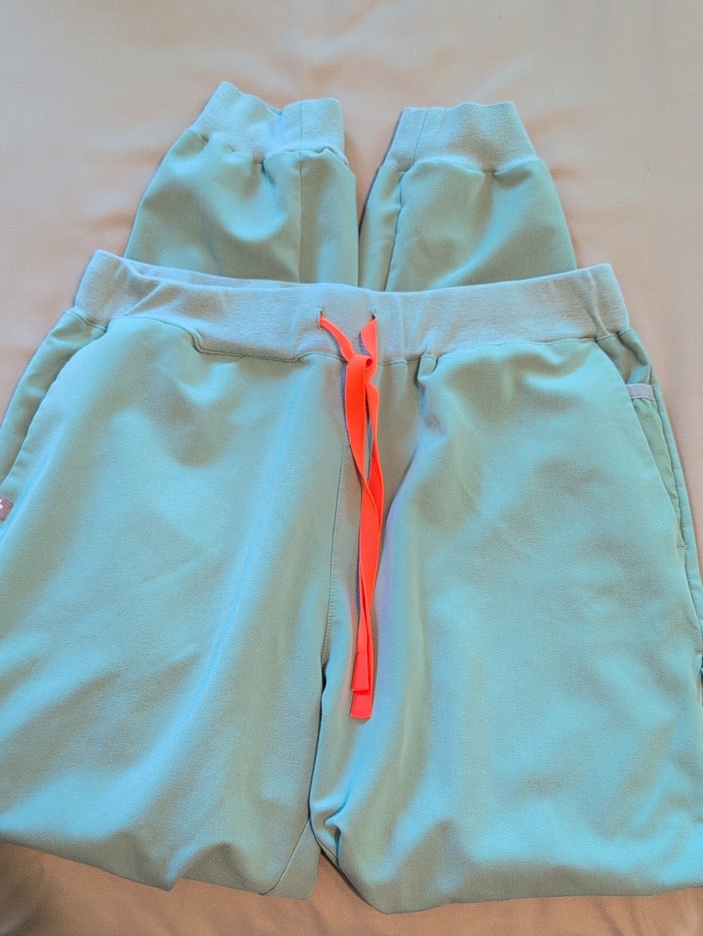 Women's Mint Cropped Scrub Pants with Neon Drawstring
